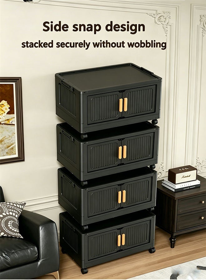 CozyNest 4-Tier 60cm Wide  Foldable Storage Multifunctional Double Door Installation Free Storage Bins Cabinet with Wheels Freestanding Stackable Drawer Cabinet for Home,Office,Bedroom,Living Room,Study - Image 4