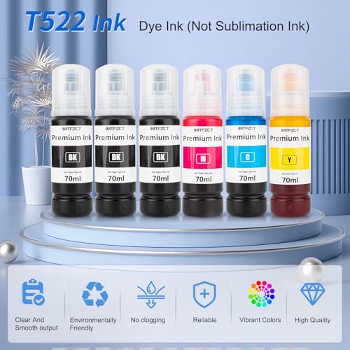 imtfzct Replacement for Epson T522 522 Ink Refill Bottles for ET-2803 ET-2720 ET4800 ET-2800 ET-2760 ET-4760 ET-2750 ET-3760 ET-2850 ET-15000 ET-4700 ST-4000 ST-2000 ET-3710 Printer(3BK C M Y) - Image 5
