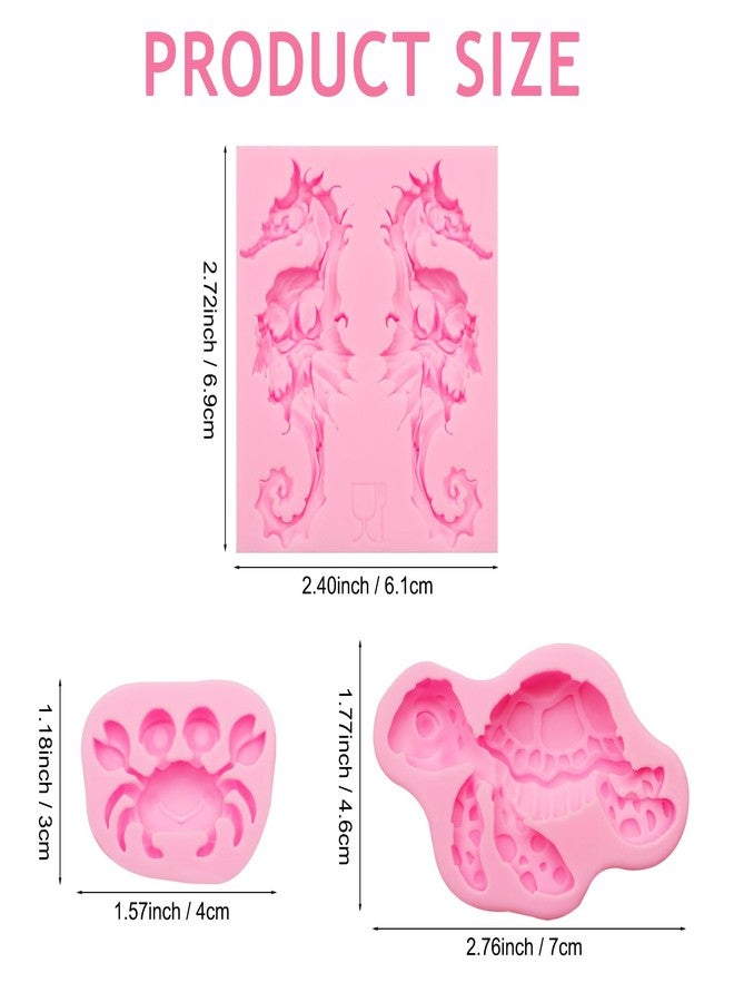 Xcake Lcook 4 Packs Marine Turtle Fondant Silicone Molds, Seahorse Chocolate Baking Molds Crab Fondant Mold for Sea Theme Sea Animal Cake Decoration Cupcake Toppers Cookie Clay - Image 2