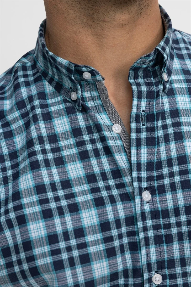 تودورس Classic Fit Short Sleeve Plaid Button Collar Men's Colorful Shirt