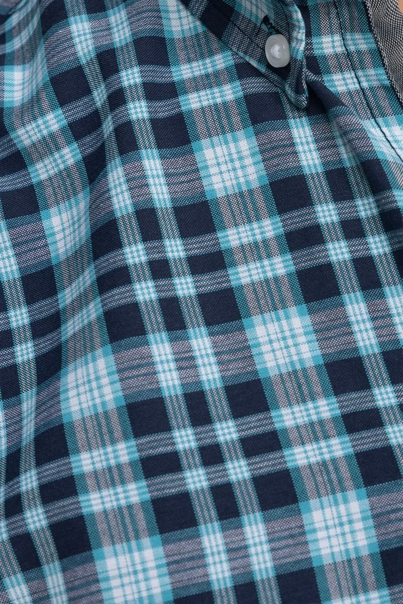 تودورس Classic Fit Short Sleeve Plaid Button Collar Men's Colorful Shirt