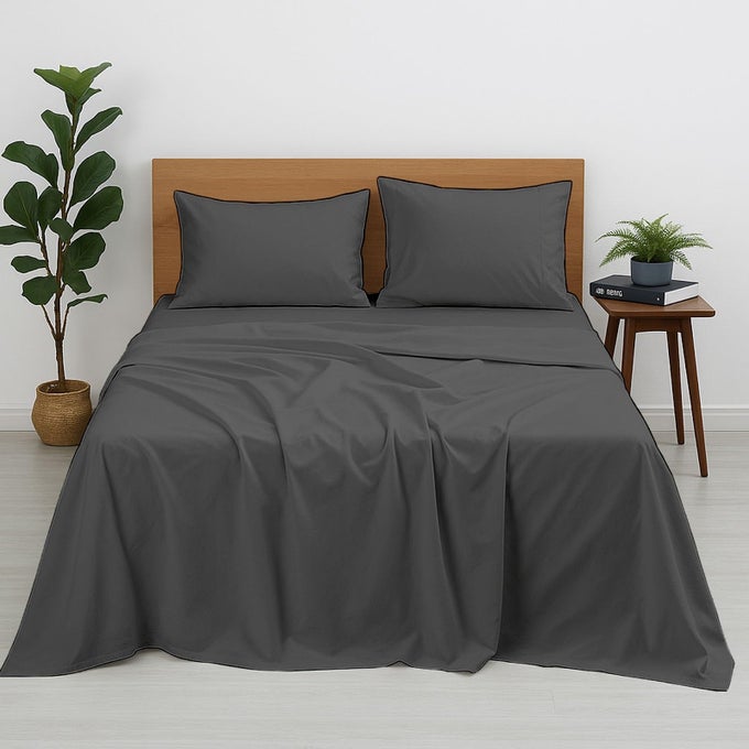 PREMIUM QUALITY 100 EGYPTIAN COTTON 4 PIECE QUEEN SIZE BED SHEET SET FITS 12 INCH DEEP POCKET MATTRESS NATURALLY COOL SOFT DURABLE LUXURY BEDDING DARK GREY SOLID