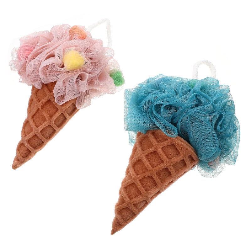 Elastic Mesh Bath Sponges Set for Exfoliating Skin Pink Blue - Image 2