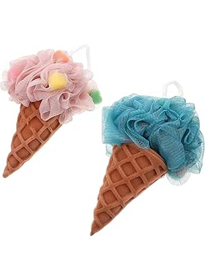 Elastic Mesh Bath Sponges Set for Exfoliating Skin Pink Blue - Image 1