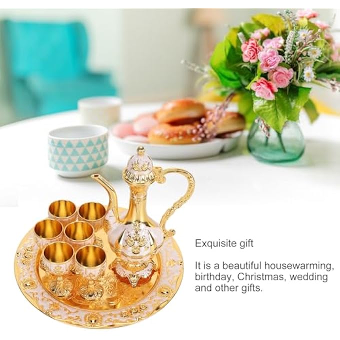 rayihni Turkish Tea Set Metal Teapot Set And Vintage Turkish Coffee Pot With 6 Coffee Cups And Tea Tray Coffee Pot Set Zinc Alloy Tea Tray Teapot And Tea Cups For Wedding Art Crafts - Image 2