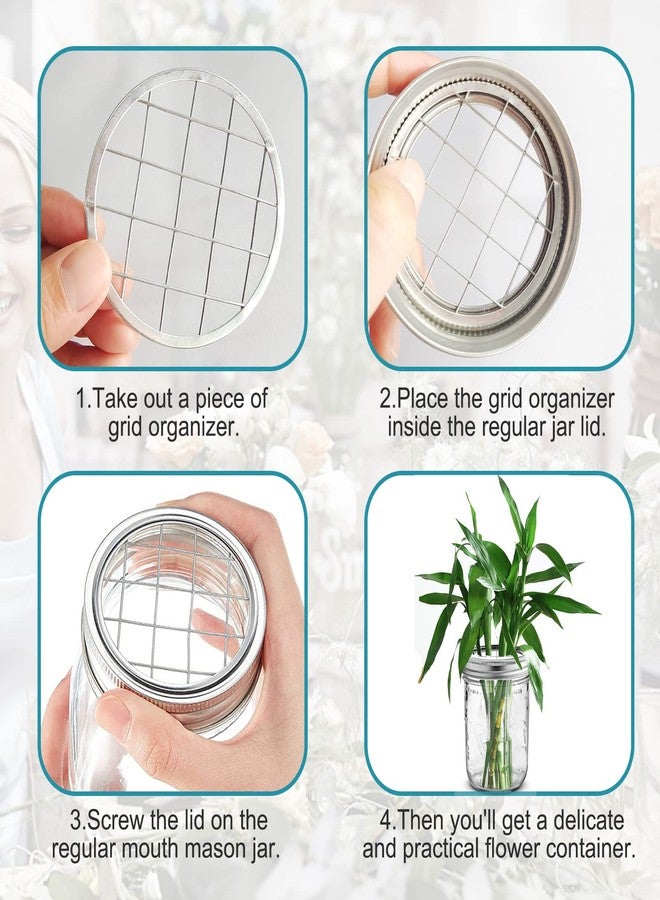 itechpanda 10 Pack Mason Jar Flower Frog Lid Mason Grid Flower Organizer Lid Insert for Valentine's Day Home Kitchen Office Regular Mouth Mason Canning Jars Accessories, 70 mm - Image 3