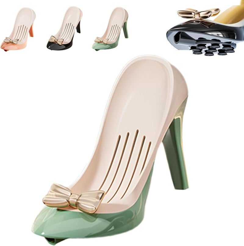 Creative High Heels Soap Box - Self Draining Soap Dish - High Heel Shoe Shaped Soap Box - Bar Soap Holder Keep Dry for Shower, Bathroom/Kitchen (Green)