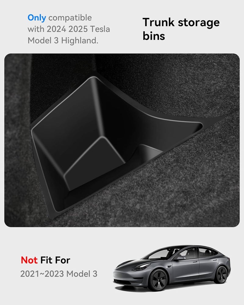 VIHIMAI Tesla Model 3 Rear Trunk Organizer Storage Box Side Bin with Lid for 2024 Highland - Image 2