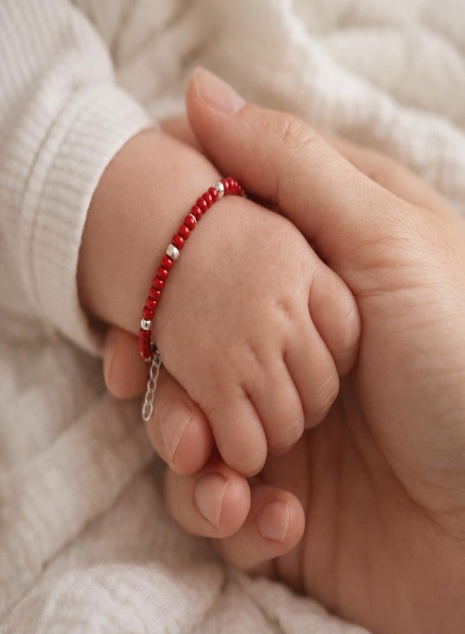 DARSHRAJ 925 Sterling Silver Baby Anklet and Bracelet | Red Beads with silver ball Handmade Wristlet | Adjustable Infant Jewelry | Protection for Newborn | Minimalist Beads Wristband for Baby Boy | Baby Girl - Image 3