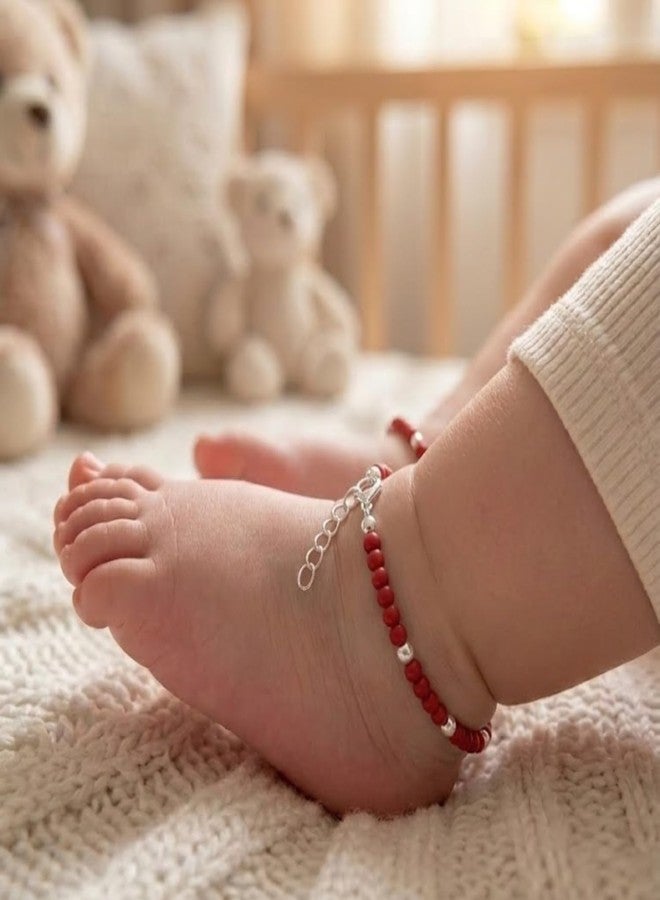 DARSHRAJ 925 Sterling Silver Baby Anklet and Bracelet | Red Beads with silver ball Handmade Wristlet | Adjustable Infant Jewelry | Protection for Newborn | Minimalist Beads Wristband for Baby Boy | Baby Girl - Image 4