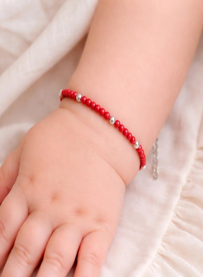DARSHRAJ 925 Sterling Silver Baby Anklet and Bracelet | Red Beads with silver ball Handmade Wristlet | Adjustable Infant Jewelry | Protection for Newborn | Minimalist Beads Wristband for Baby Boy | Baby Girl - Image 2