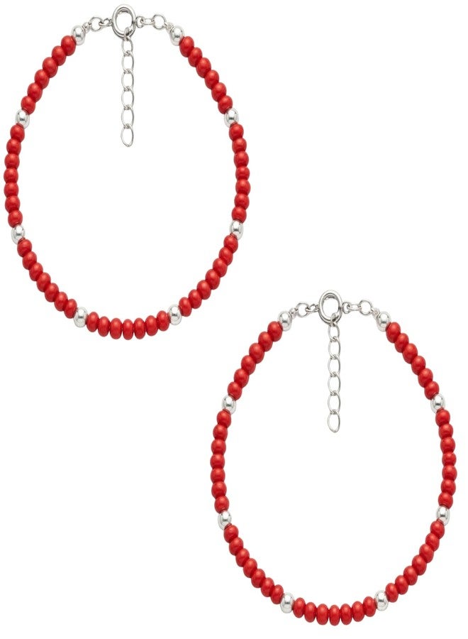 DARSHRAJ 925 Sterling Silver Baby Anklet and Bracelet | Red Beads with silver ball Handmade Wristlet | Adjustable Infant Jewelry | Protection for Newborn | Minimalist Beads Wristband for Baby Boy | Baby Girl - Image 1