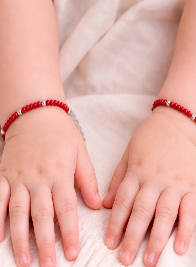 DARSHRAJ 925 Sterling Silver Baby Anklet and Bracelet | Red Beads with silver ball Handmade Wristlet | Adjustable Infant Jewelry | Protection for Newborn | Minimalist Beads Wristband for Baby Boy | Baby Girl - Image 5