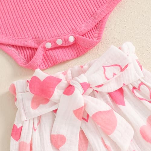 Rtnnsbbfcm Newborn Baby Girl Valentine's Day Outfit Long Sleeve Ribbed Romper Heart Print Pants Headband 3Pcs Set (Pink, 12-18 Months) - Image 5