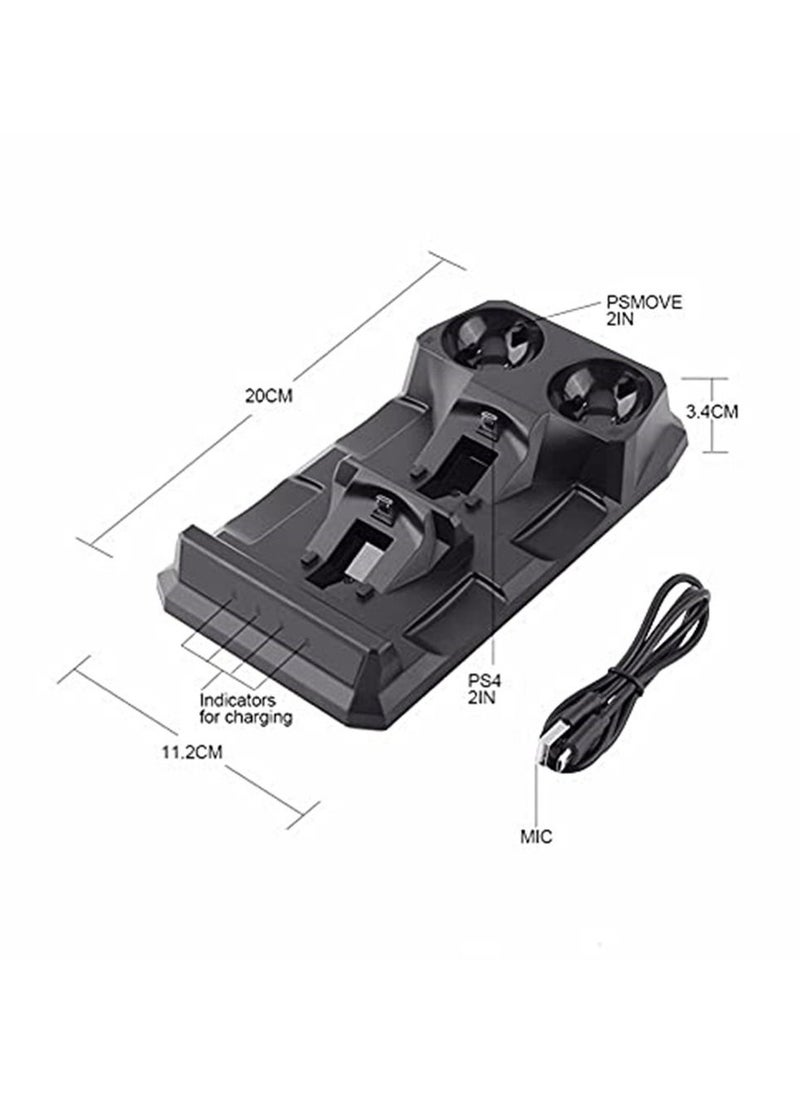 Generic - Compatible with Playstation 4 PS4 Slim Pro PS VR PS Move Motion Controllers 4 In 1 Charger USB Charging Dock Station Storage Stand Charge - Image 1