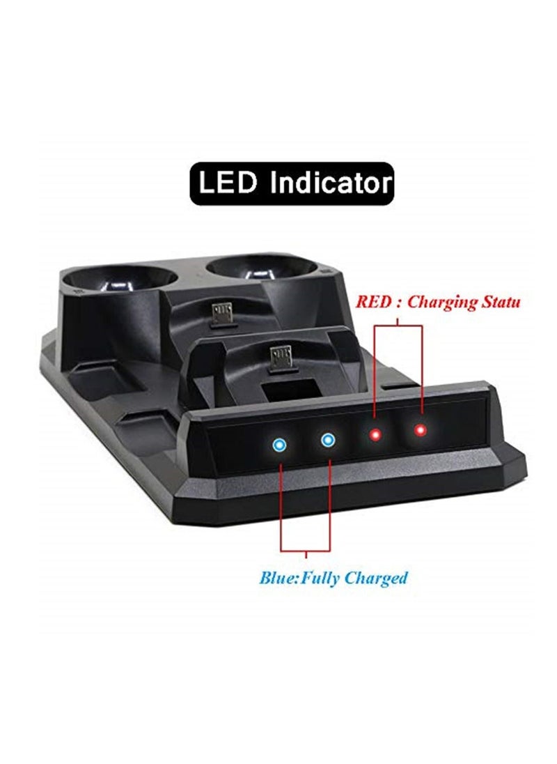 Generic - Compatible with Playstation 4 PS4 Slim Pro PS VR PS Move Motion Controllers 4 In 1 Charger USB Charging Dock Station Storage Stand Charge - Image 1