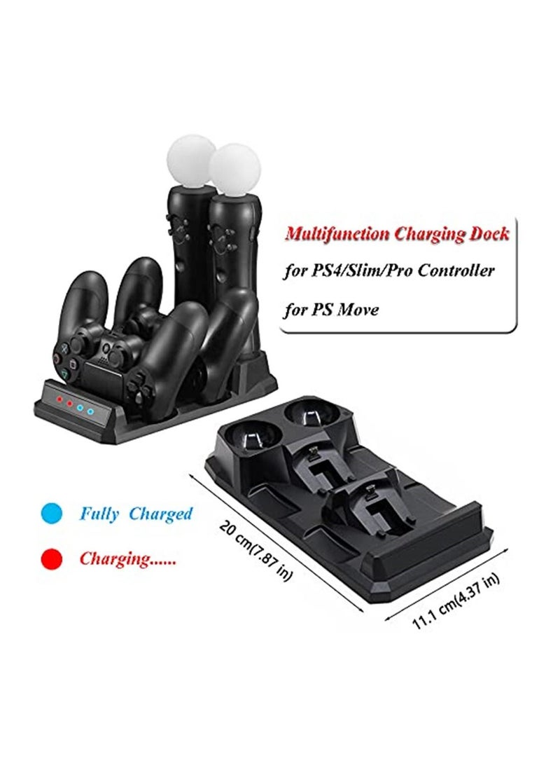 Generic - Compatible with Playstation 4 PS4 Slim Pro PS VR PS Move Motion Controllers 4 In 1 Charger USB Charging Dock Station Storage Stand Charge - Image 1