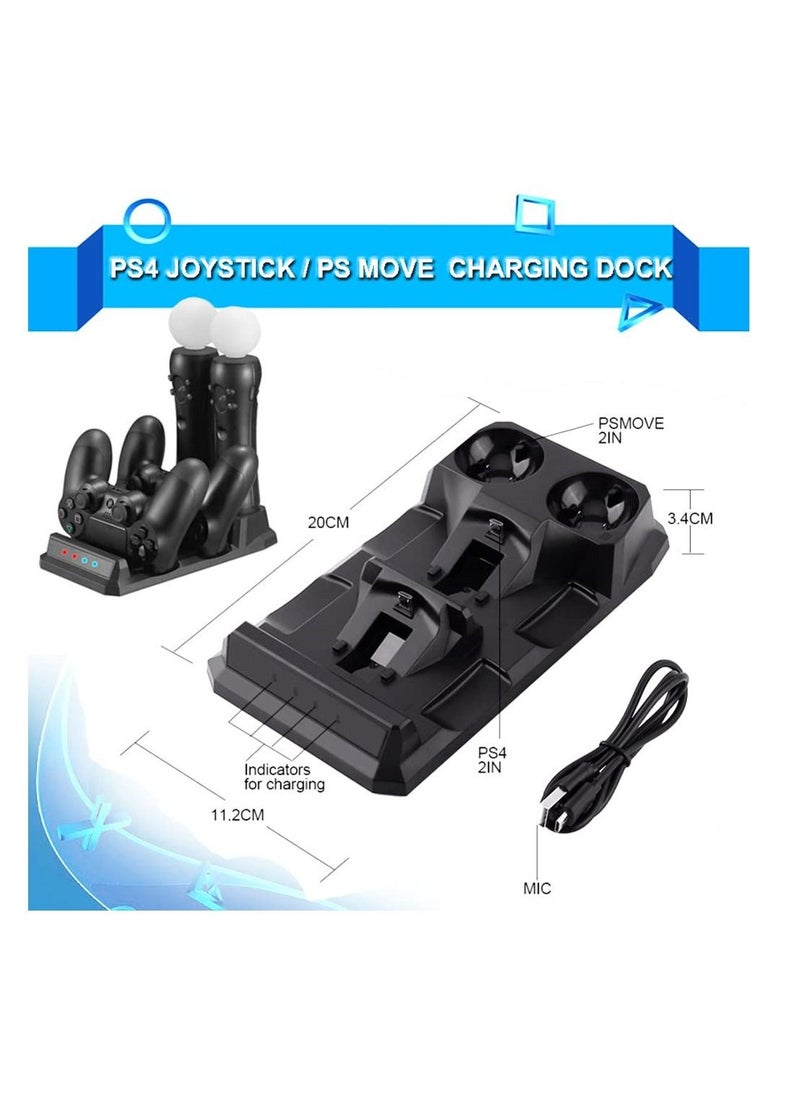Generic - Compatible with Playstation 4 PS4 Slim Pro PS VR PS Move Motion Controllers 4 In 1 Charger USB Charging Dock Station Storage Stand Charge - Image 1