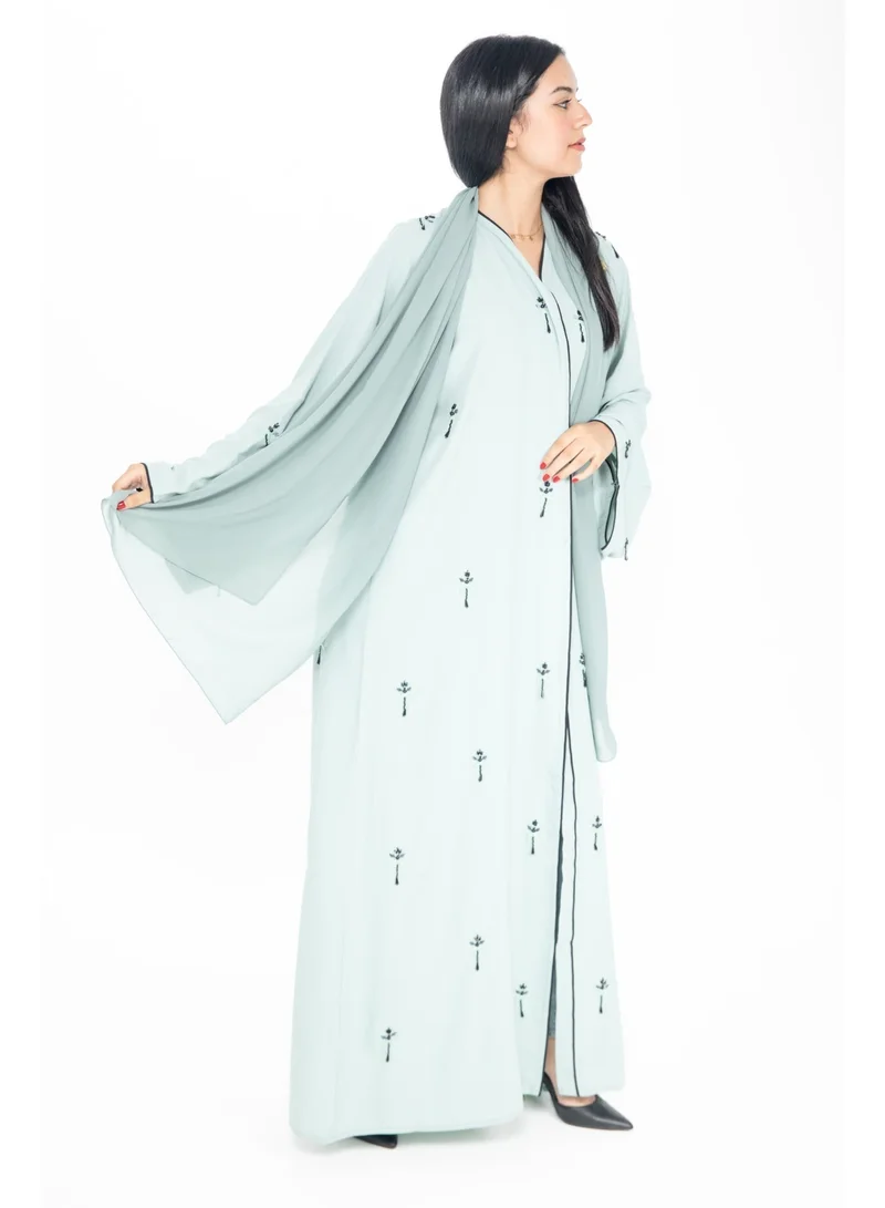 Aara Light Mint Green Embelished Abaya with Matching Sheila
