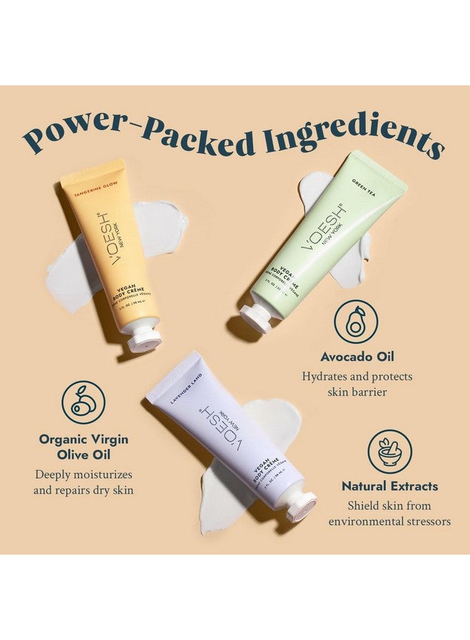 Vegan Body Creme Trio - Moisturizing Skincare Gift Set, Avocado Oil, Organic Virgin Olive Oil & Natural Extracts (Green Tea, Lavender, Tangerine)