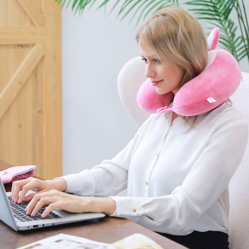 Umerci Travel Pillow, Memory Foam Neck Pillow with 360-Degree Head Support Comfortable Airplane Pillow with Storage Bag Lightweight Traveling Pillow for Sleeping, Car, Train, Bus and Home Use (Bunny) - Image 3