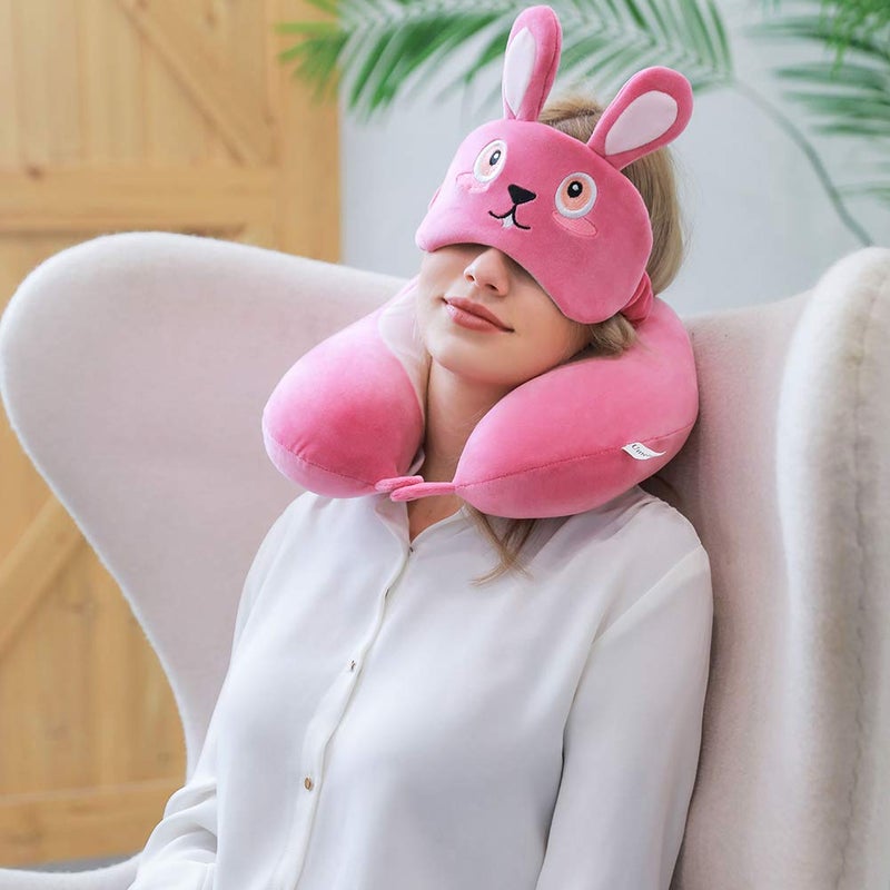 Umerci Travel Pillow, Memory Foam Neck Pillow with 360-Degree Head Support Comfortable Airplane Pillow with Storage Bag Lightweight Traveling Pillow for Sleeping, Car, Train, Bus and Home Use (Bunny) - Image 4