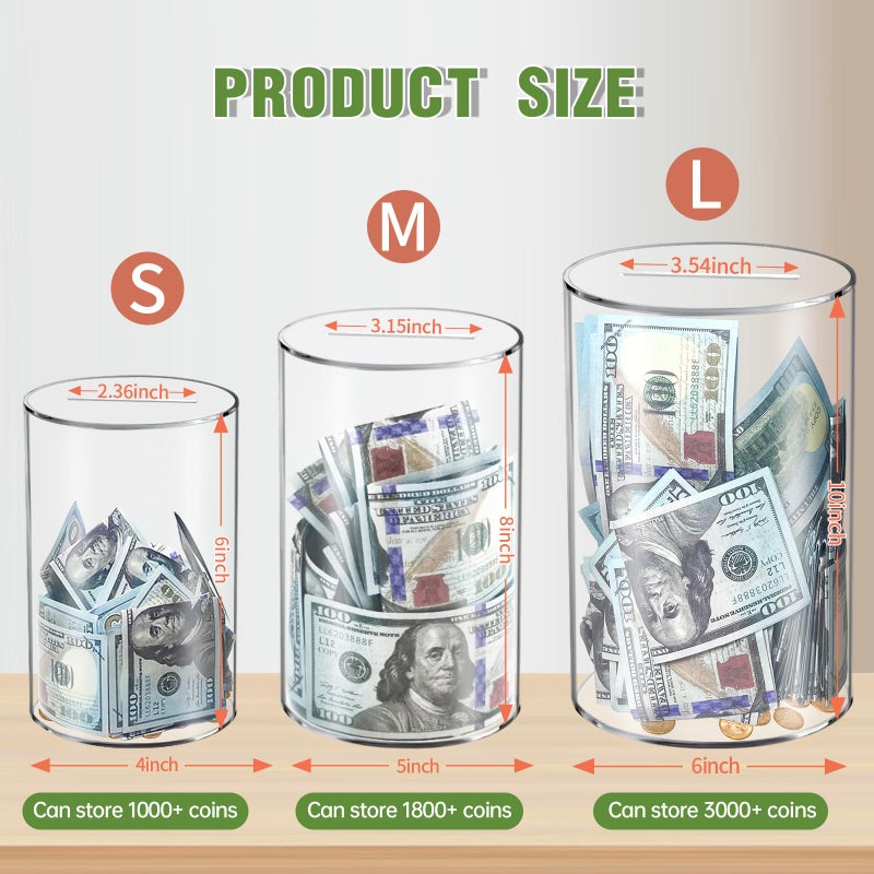 Thingrific Clear Piggy Bank For Adults/Kids  Acrylic Unopenable Money Box For Cash Coin Saving  Must Break To Open  Money Saving Jar For Adults Boys Girls  Size 8"" H X 5"" Diameter - Image 2