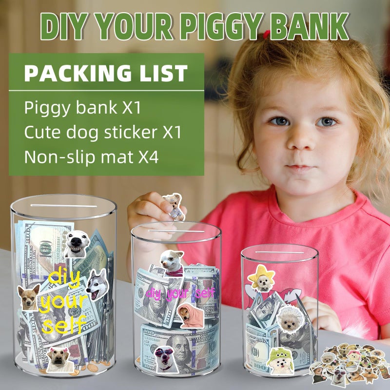 Thingrific Clear Piggy Bank For Adults/Kids  Acrylic Unopenable Money Box For Cash Coin Saving  Must Break To Open  Money Saving Jar For Adults Boys Girls  Size 8"" H X 5"" Diameter - Image 5