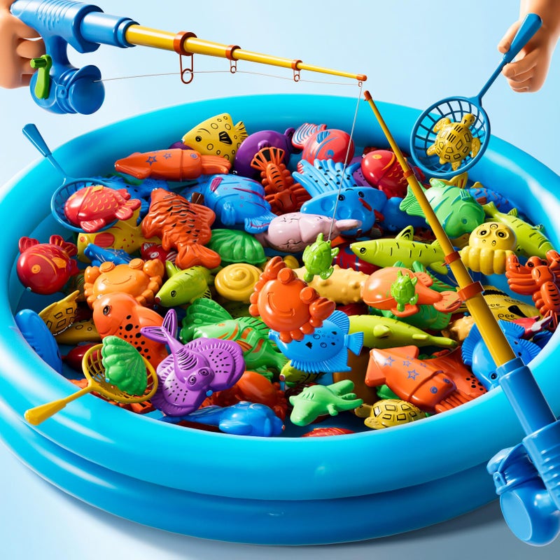 LILYBUDS Magnetic Fishing Pool Toys Game for Kids Toddlers 35 48 Fishing Water Table Bathtub Toy with Inflatable Pool Pole Rod Net Plastic Floating Fish Water Bath Pool Outdoor Toys for Kids Toddlers Baby - Image 2