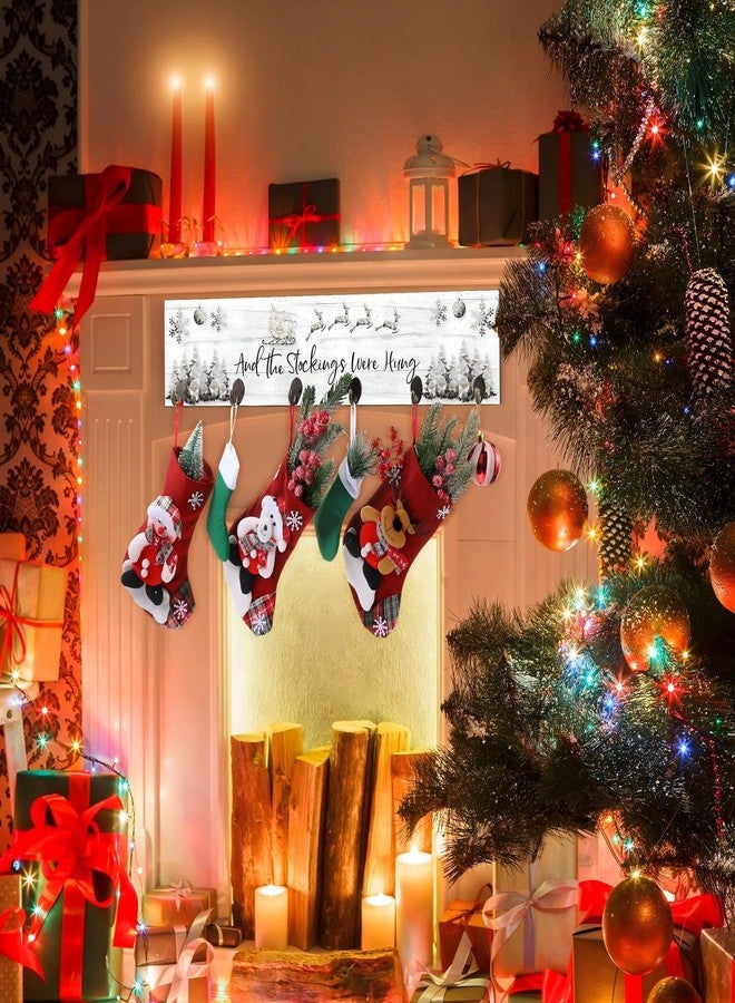 Soaoo Christmas Stocking Holder for Wall with 6 Hooks 24.4 x 5.7'' The Stockings were Hung Wood Hanging Sign Xmas Reindeer Socks Holder for Wall Xmas Decor Hooks Hangers for Fireplace(White, Silver) - Image 4