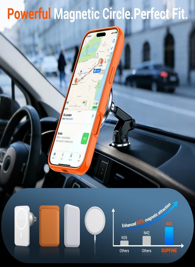 استلق جراب SUPFINE المغناطيسي لهاتف iPhone 17 Pro (حامل مدمج غير مرئي) (متوافق مع MagSafe) (حماية من السقوط بمعايير عسكرية) غطاء هاتف شفاف غير لامع مقاوم للصدمات، برتقالي - Image 3