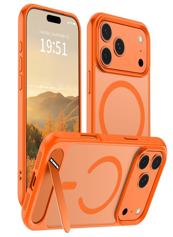 استلق جراب SUPFINE المغناطيسي لهاتف iPhone 17 Pro (حامل مدمج غير مرئي) (متوافق مع MagSafe) (حماية من السقوط بمعايير عسكرية) غطاء هاتف شفاف غير لامع مقاوم للصدمات، برتقالي - Image 1
