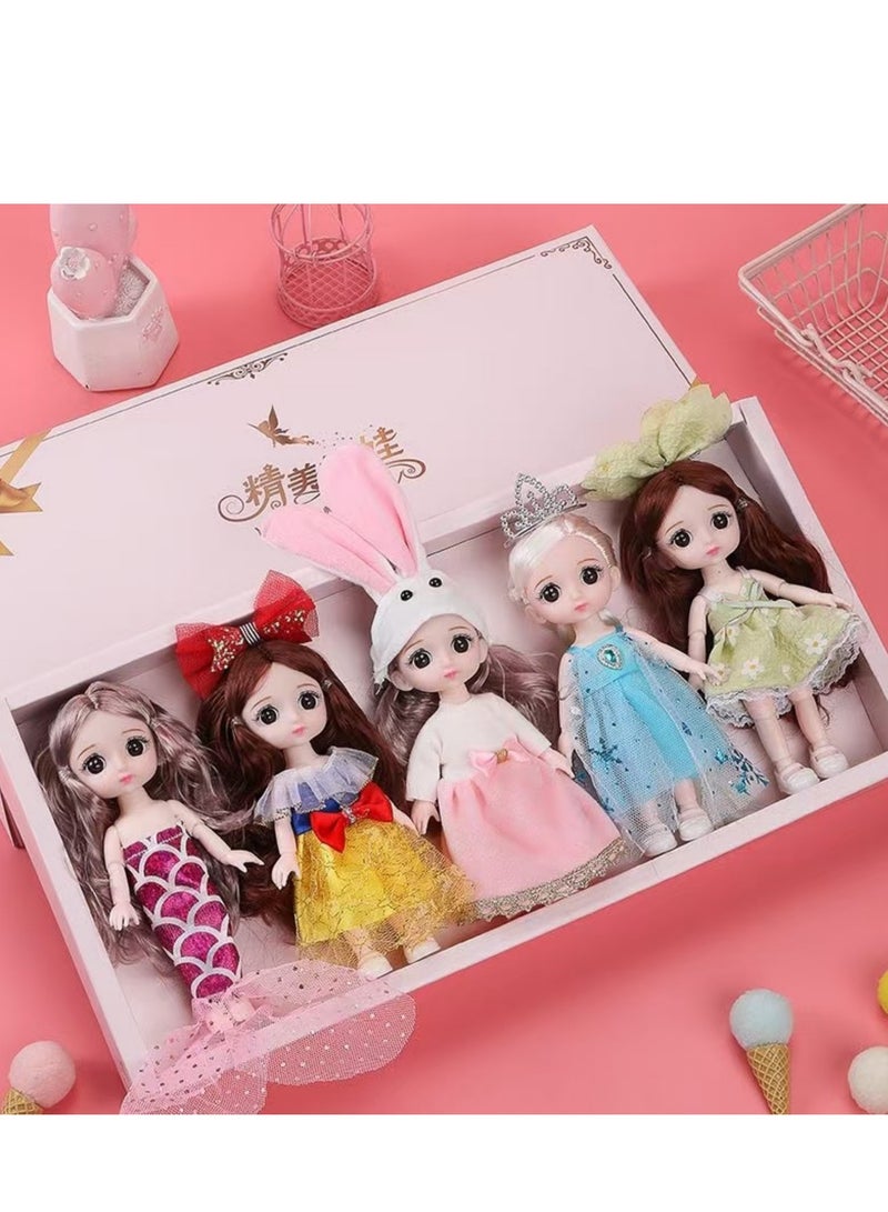 17 cm small doll princess gift box set children's girl clothes changeable dress-up Fashion Dolls Collection Set, 5 Pieces with Different Outfits, Pink Gift Box Girl gift (aestheticism) - Image 1
