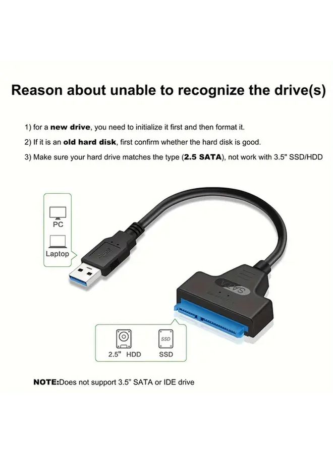كابل محول SATA إلى USB 3.0 لمحركات الأقراص الصلبة HDD وSSD مقاس 2.5 بوصة لنقل البيانات عالي السرعة وتوسيع سعة التخزين - Image 5