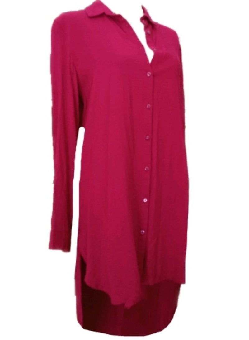 Women low high buttoned blouse shirt burgundy viscose - Image 1