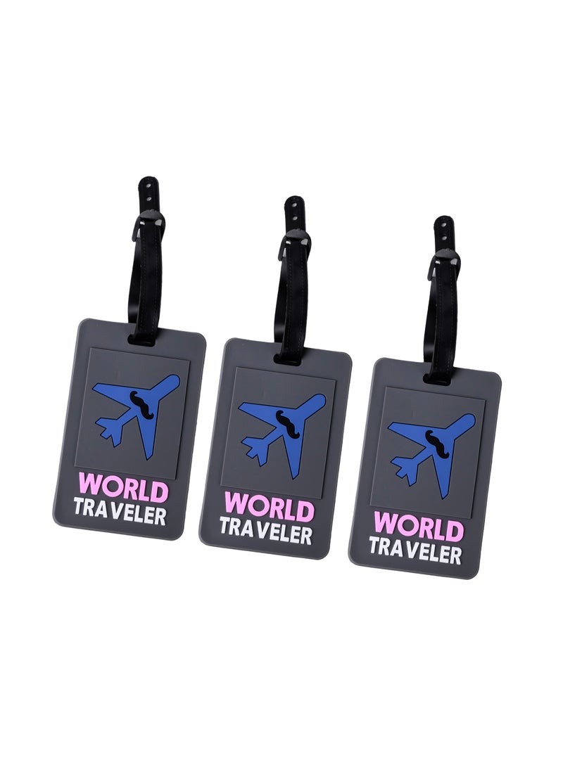 Cuisine Art Luggage Tag with Name ID Card, Personalized Identifier ID Labels, Flexible PVC Travel Tags, Secure Travel Luggage Labels for Baggage Identity, Suitcase Tag - "WORLD Traveler" Text Design 3-Piece Set - Image 1