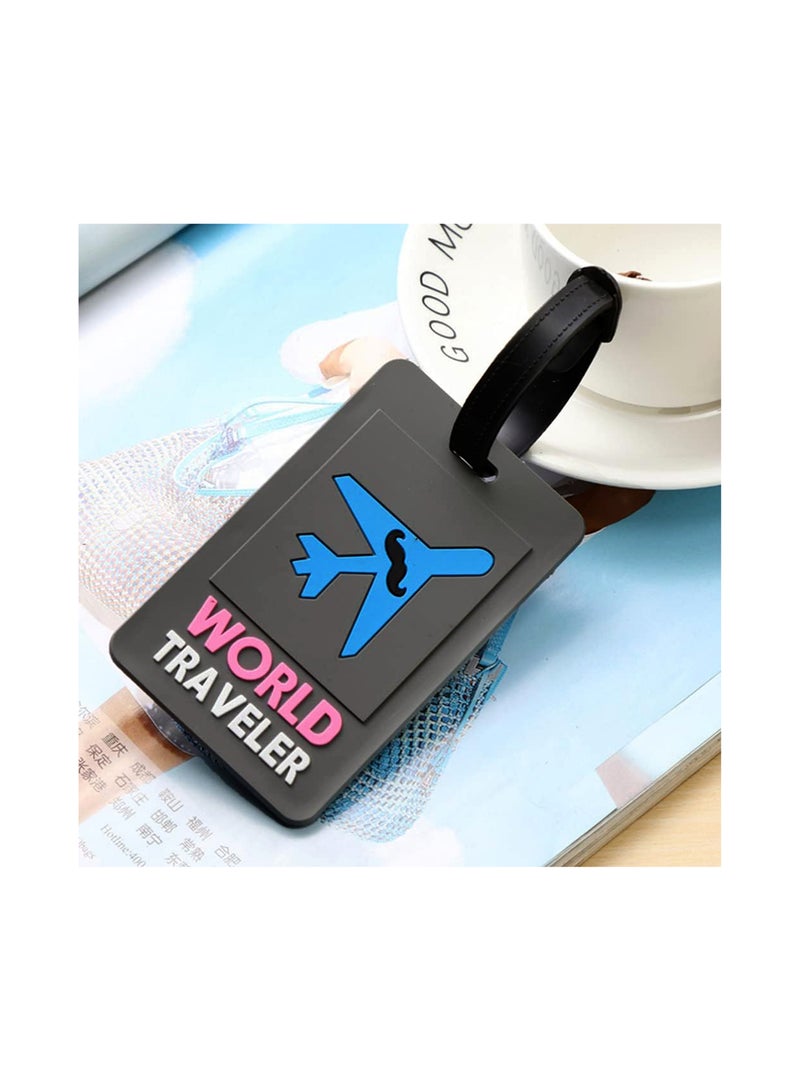 Cuisine Art Luggage Tag with Name ID Card, Personalized Identifier ID Labels, Flexible PVC Travel Tags, Secure Travel Luggage Labels for Baggage Identity, Suitcase Tag - "WORLD Traveler" Text Design 3-Piece Set - Image 5