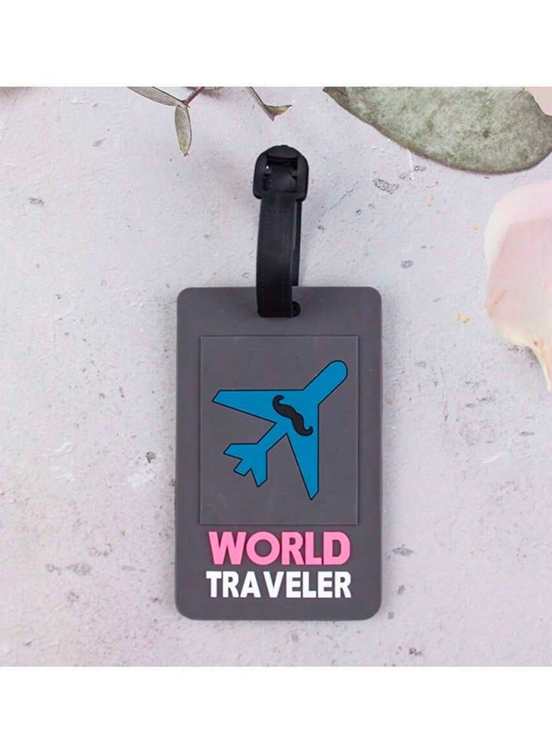 Cuisine Art Luggage Tag with Name ID Card, Personalized Identifier ID Labels, Flexible PVC Travel Tags, Secure Travel Luggage Labels for Baggage Identity, Suitcase Tag - "WORLD Traveler" Text Design 3-Piece Set - Image 2