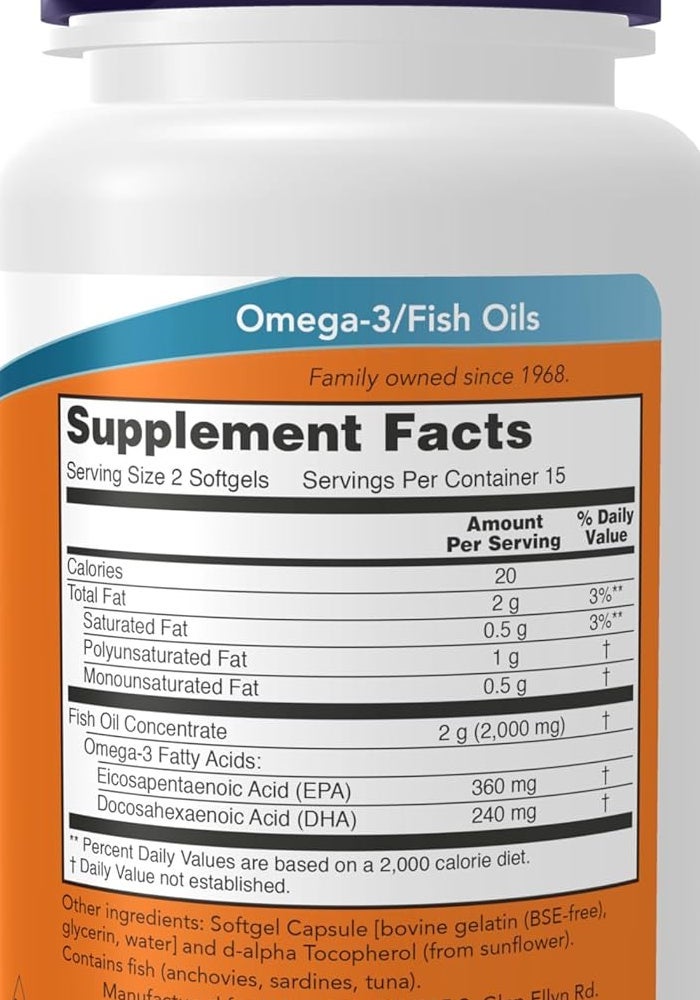 now زيت السمك أوميغا-3 من NOW Foods - 1000 ملغ لكل كبسولة لينة، 30 عدداً - دعم صحي للقلب مع 180 EPA و 120 DHA - Image 2