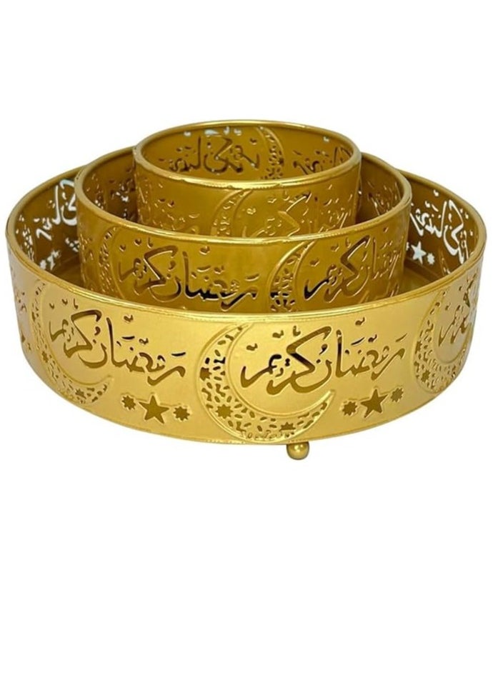 برين جيجلز قهقهات الدماغ مجموعة من 3 أطباق عيد مبارك، لوازم حفلات عيد رمضان، أطباق معدنية لتقديم الطعام، صينية تقديم تزيين طاولة رمضان عيد مبارك لحلوى الوجبات الخفيفة والفواكه  - Image 1