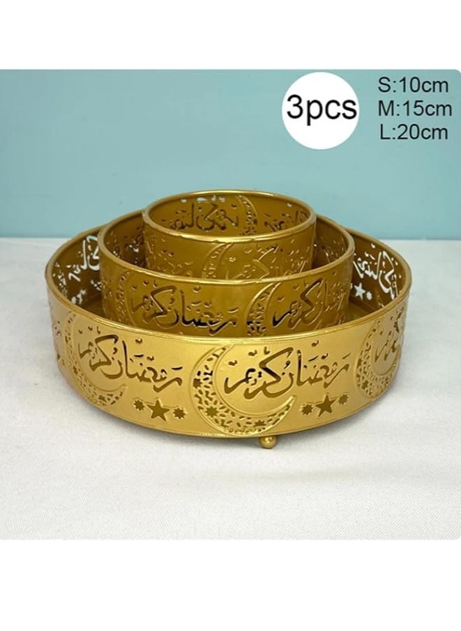 برين جيجلز قهقهات الدماغ مجموعة من 3 أطباق عيد مبارك، لوازم حفلات عيد رمضان، أطباق معدنية لتقديم الطعام، صينية تقديم تزيين طاولة رمضان عيد مبارك لحلوى الوجبات الخفيفة والفواكه  - Image 2