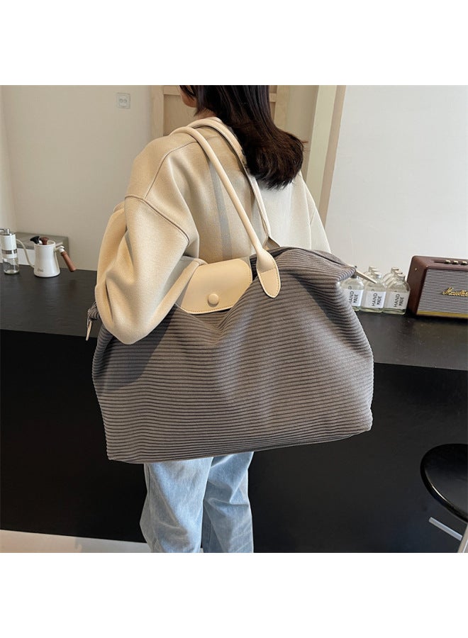 Commuter Travel Large Capacity Luggage Bag Women's 2024 Winter All-match Fashion Travel Bag Lightweight Shoulder Bag-Color:Gray-Size:Standard - Image 4