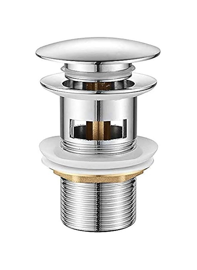 M20502 Pop Up Sink Plug Replacement, Basin Waste, Slotted Click Clack Waste with Overflow, Bathroom Sink Plug, 1/4" BSP, Chrome