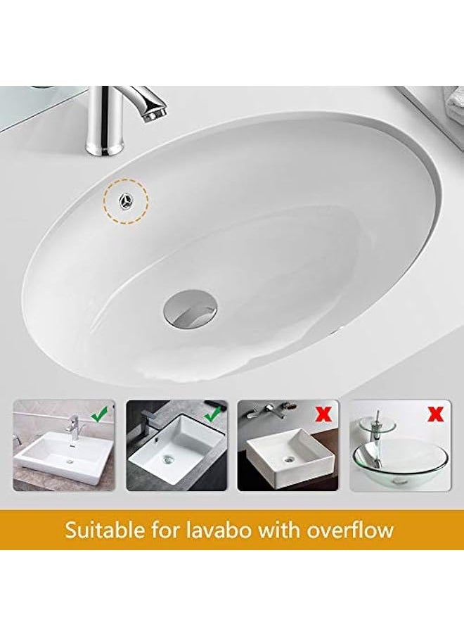 M20502 Pop Up Sink Plug Replacement, Basin Waste, Slotted Click Clack Waste with Overflow, Bathroom Sink Plug, 1/4" BSP, Chrome