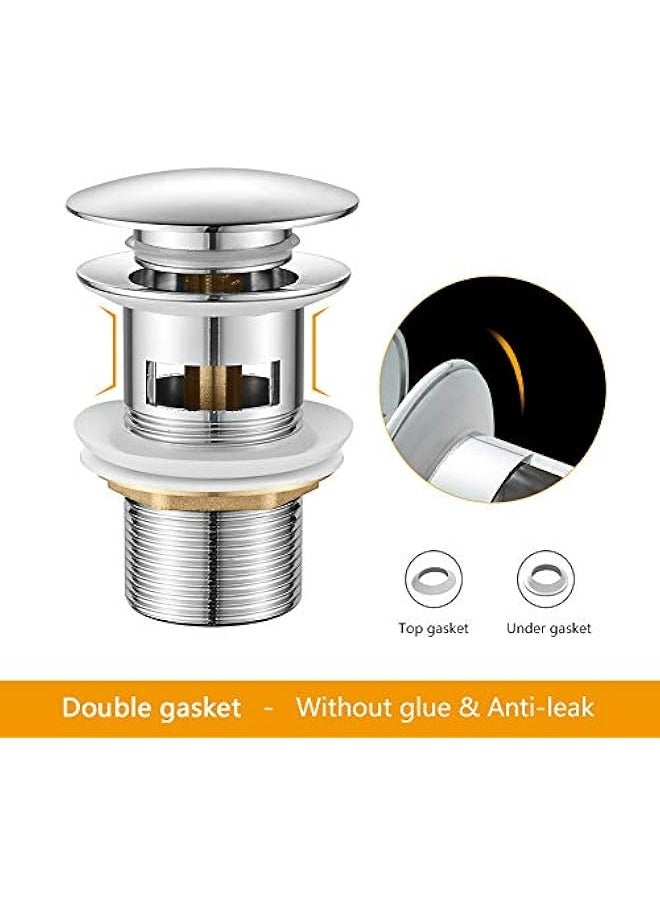 M20502 Pop Up Sink Plug Replacement, Basin Waste, Slotted Click Clack Waste with Overflow, Bathroom Sink Plug, 1/4" BSP, Chrome