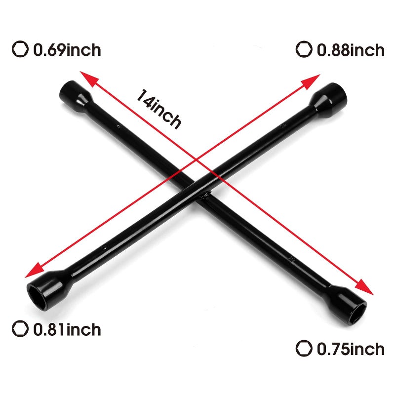BIG RED ATRX31101-14F 14" Heavy-Duty Cross Lug Wrench | 11/16", 3/4", 13/16", 7/8" | SAE & Metric Lug Nut Remover/Installer for Tire Changing, Black - Image 3