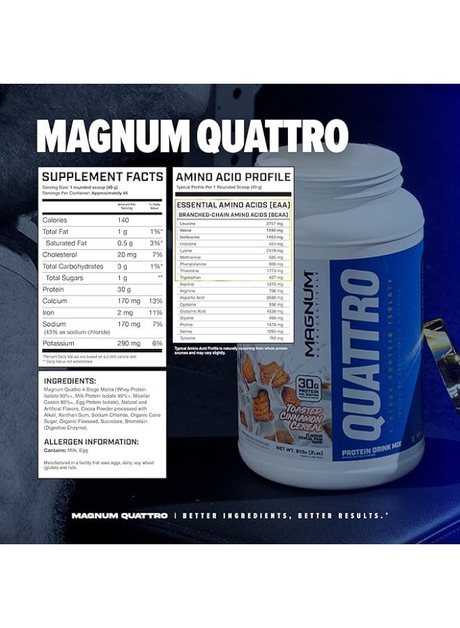 Magnum QUATTRO Magnum Nutraceuticals Whey Protein Powder, Toasted Cinnamon Cereal 2lb – Premium Protein Isolate Blend for Muscle Growth & Recovery - Image 2