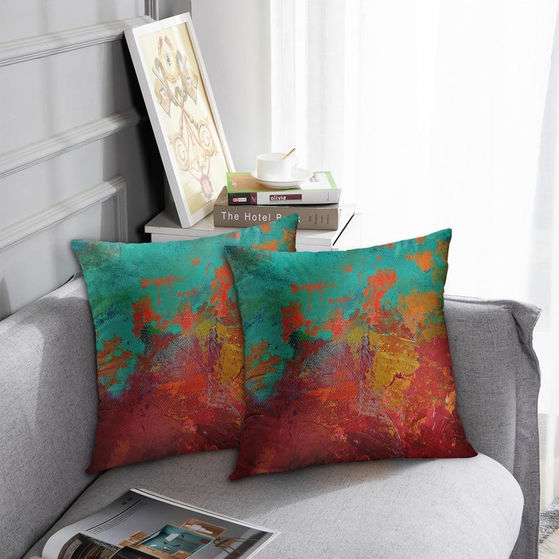 Britimes Throw Pillow Covers Modern Home Art Decor, 16 x 16 Inches Set of 2 Pillow Cases Decorative, Abstract Oil Painting Pillowcases for Bedroom, Living Room, Cushion Couch Sofa, Turquoise Orange - Image 5