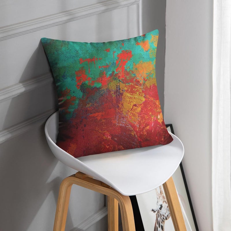 Britimes Throw Pillow Covers Modern Home Art Decor, 16 x 16 Inches Set of 2 Pillow Cases Decorative, Abstract Oil Painting Pillowcases for Bedroom, Living Room, Cushion Couch Sofa, Turquoise Orange - Image 2
