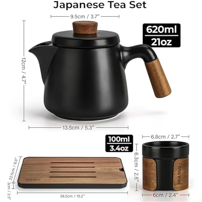 rayihni JapaneseChinese Tea Set 6 X 100 MlAsian Tea Pot 620 Ml With Tea Infuser Traditional Japanese Tea Cups Set For Tea LoversMenWomen Black - Image 3